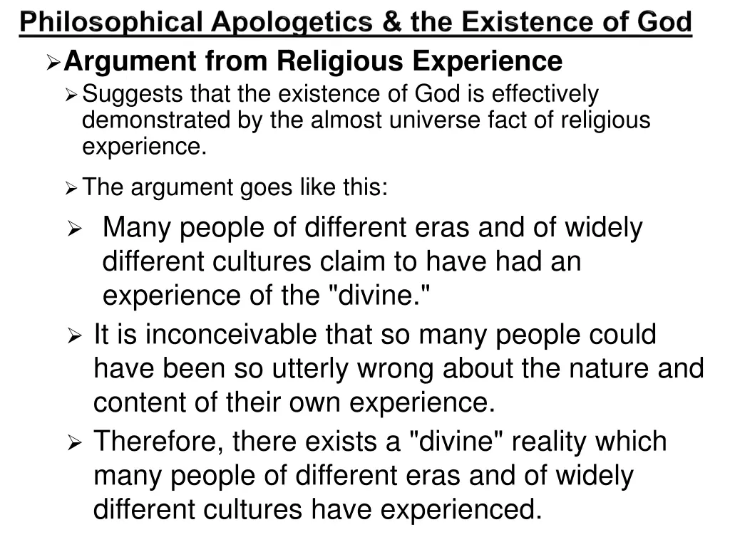 argument from religious experience suggests that