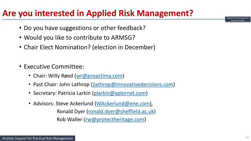 are you interested in applied risk management