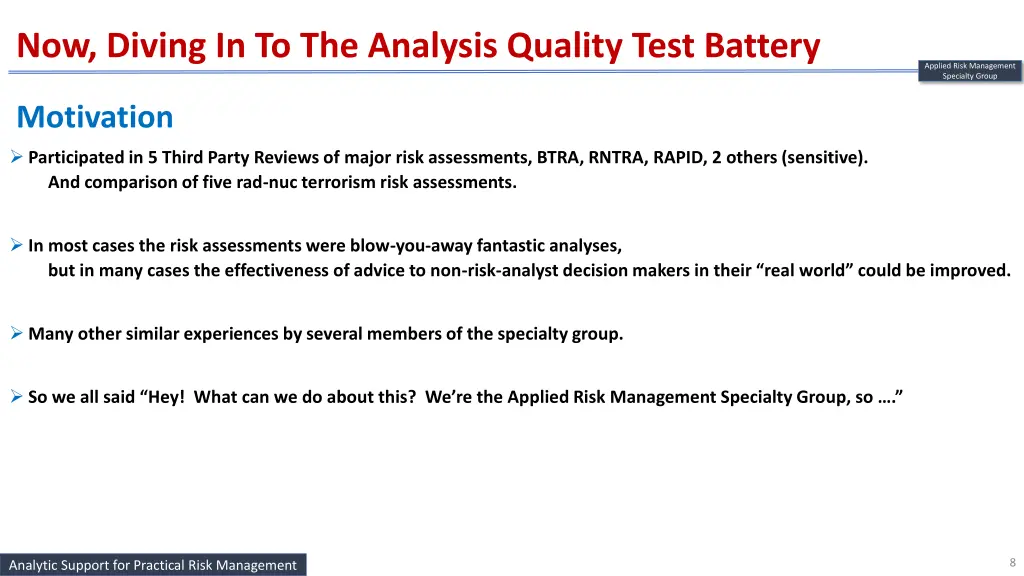 now diving in to the analysis quality test battery