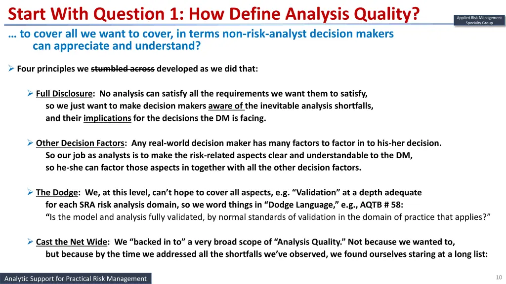 start with question 1 how define analysis quality 1