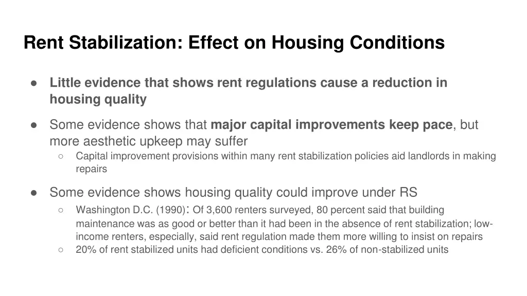 rent stabilization effect on housing conditions