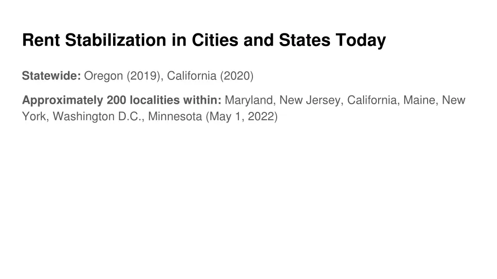 rent stabilization in cities and states today