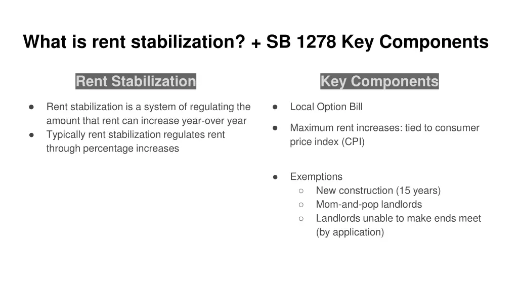 what is rent stabilization sb 1278 key components