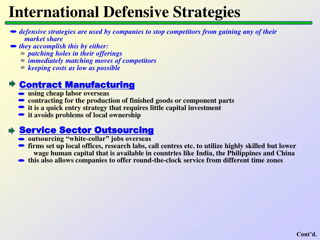 international defensive strategies