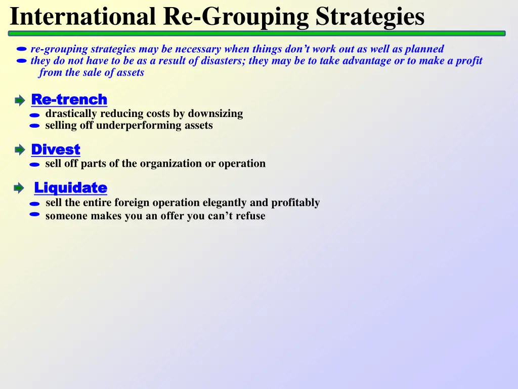 international re grouping strategies