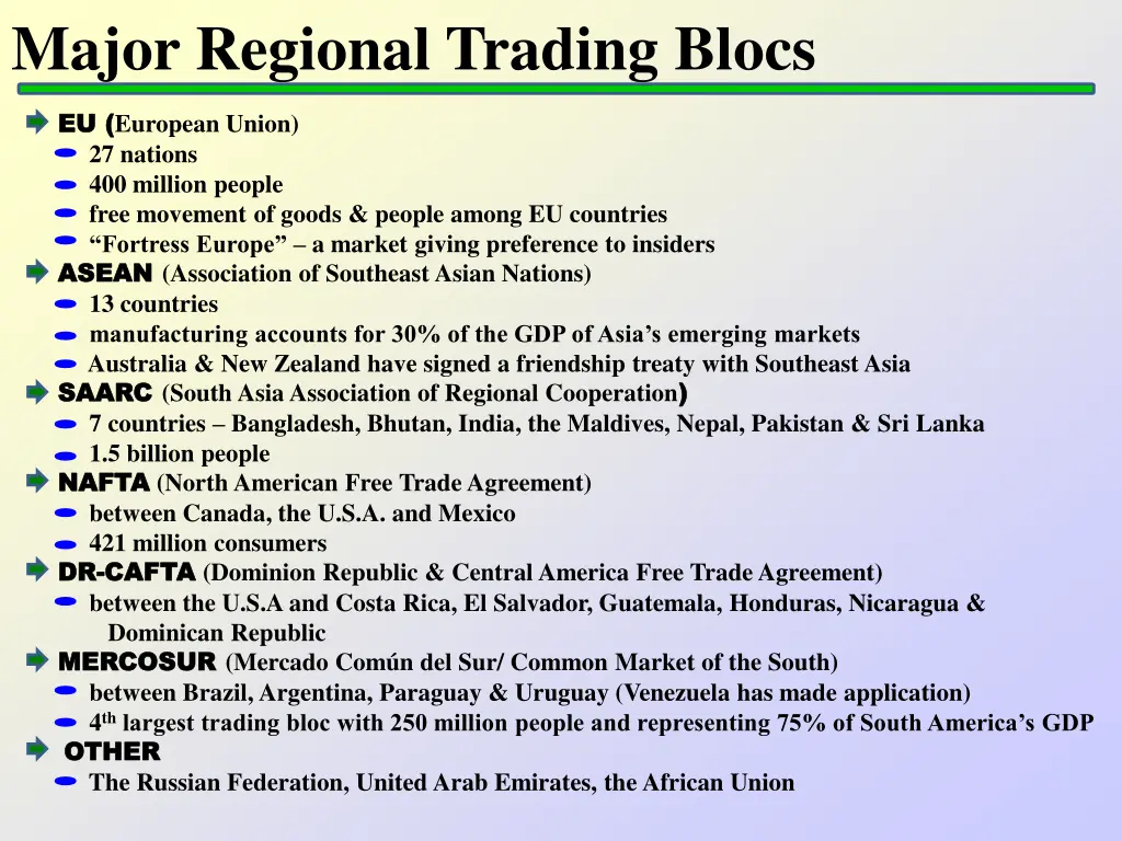 major regional trading blocs