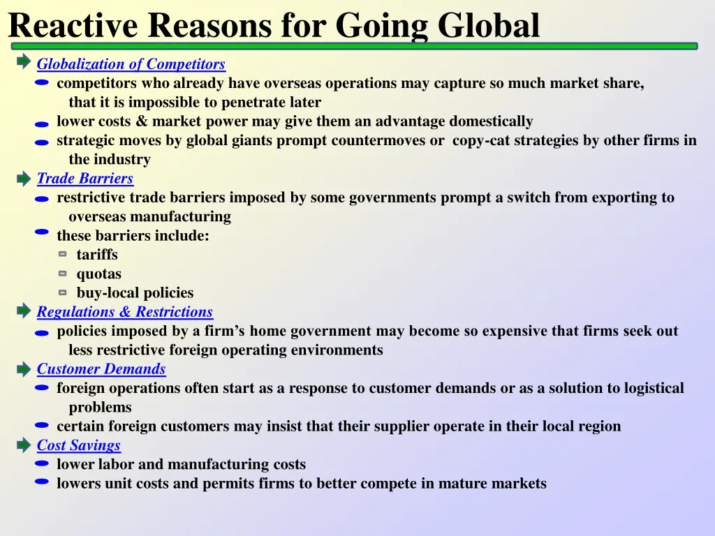 reactive reasons for going global