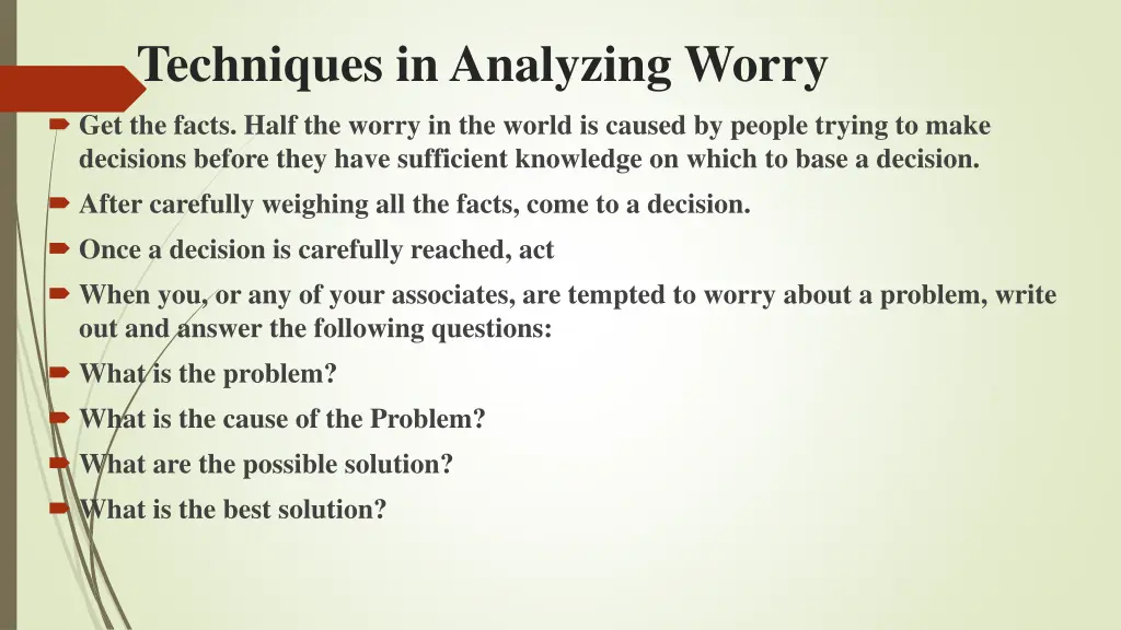 techniques in analyzing worry