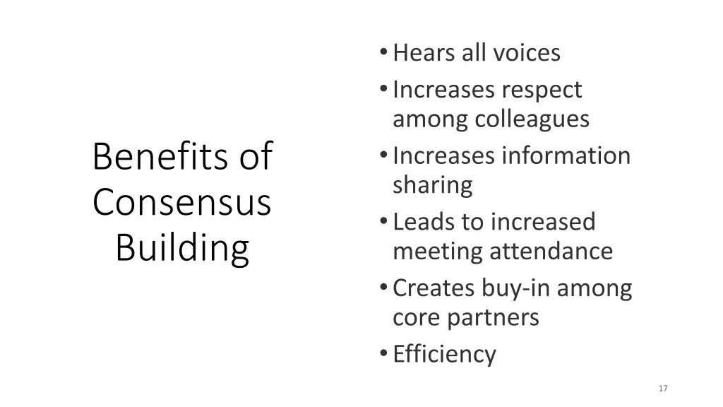 benefits of consensus building