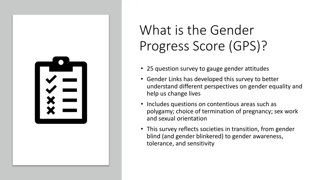 what is the gender progress score gps