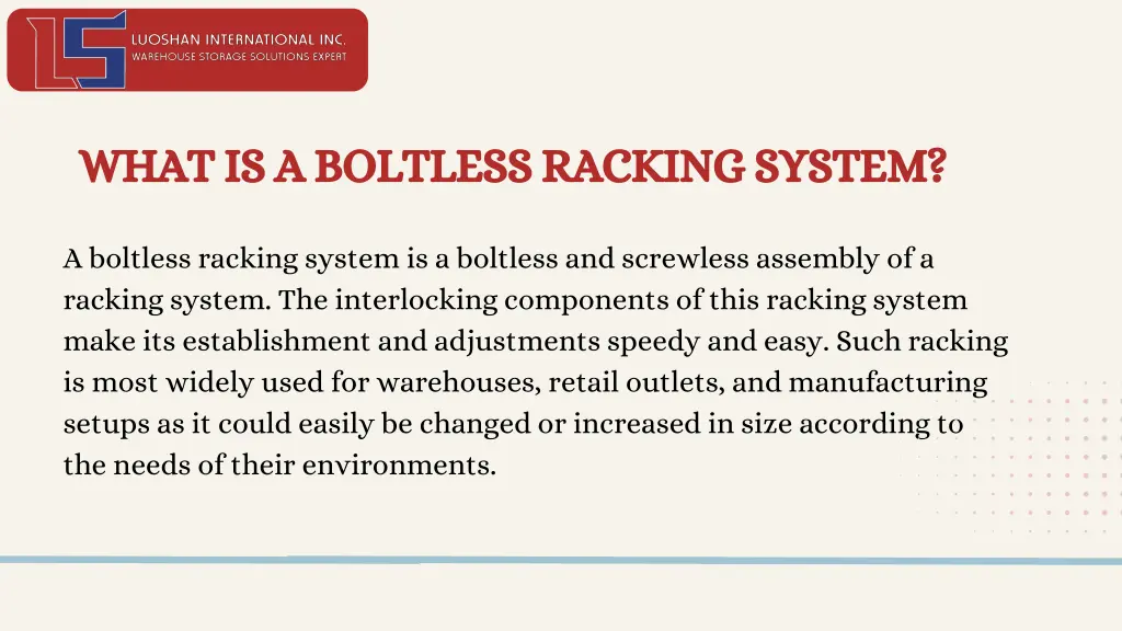 what is a boltless racking system