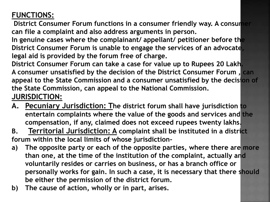 functions district consumer forum functions