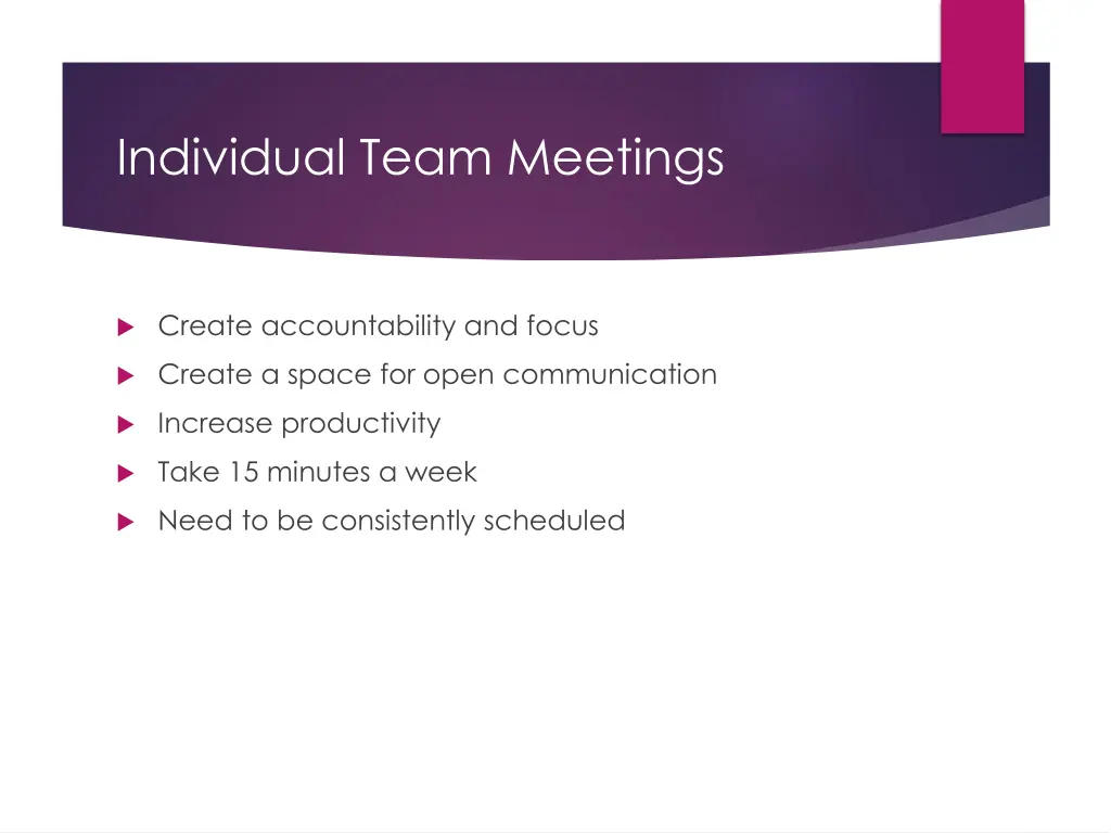 individual team meetings