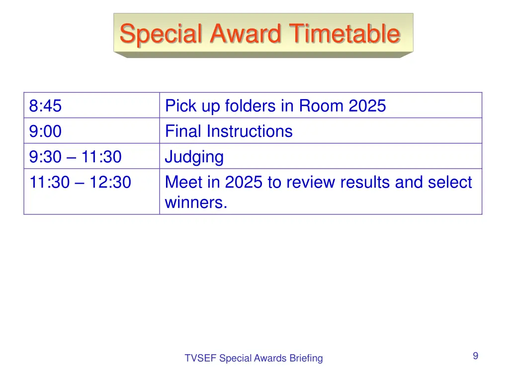 special award timetable