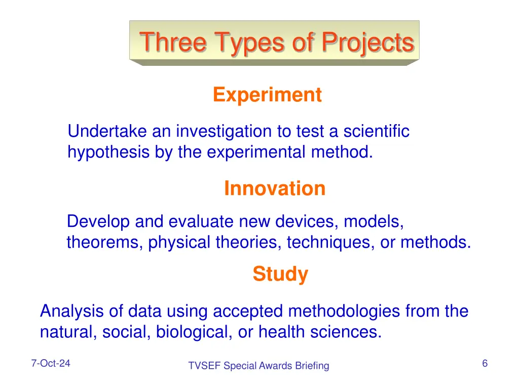 three types of projects