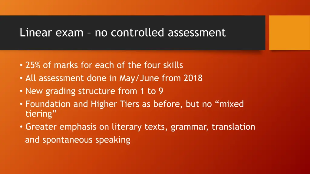 linear exam no controlled assessment