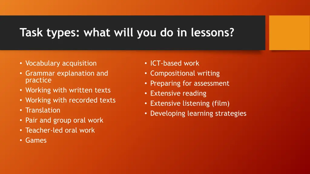 task types what will you do in lessons