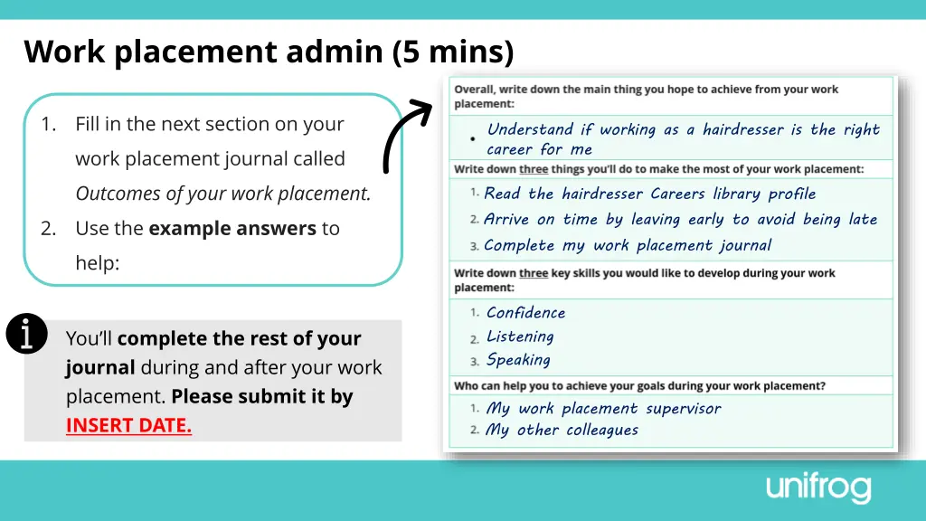 work placement admin 5 mins