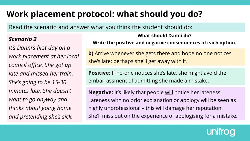 work placement protocol what should you do 3