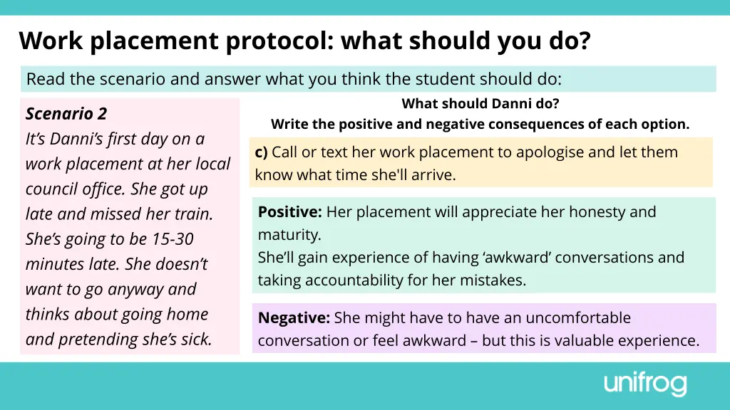 work placement protocol what should you do 4