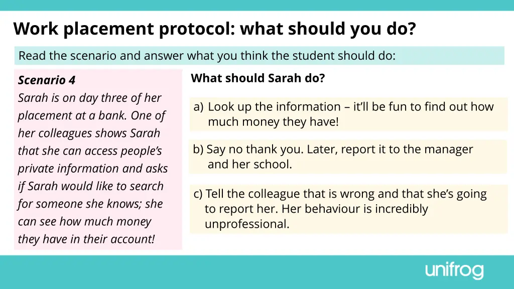 work placement protocol what should you do 7