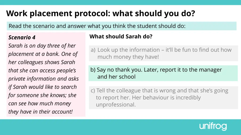 work placement protocol what should you do 8