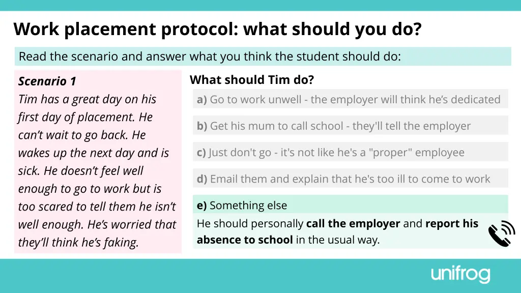 work placement protocol what should you do