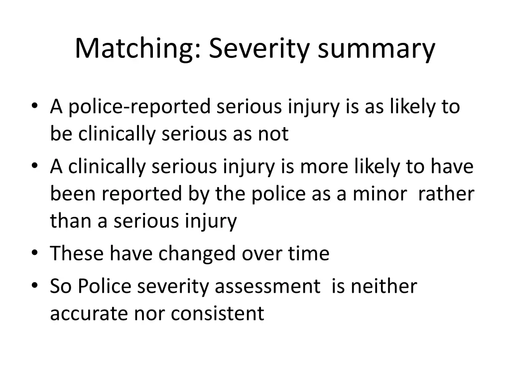 matching severity summary