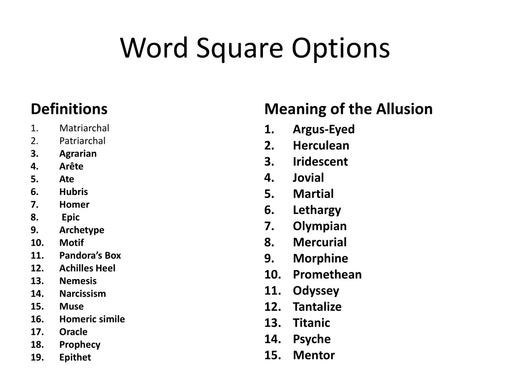 word square options