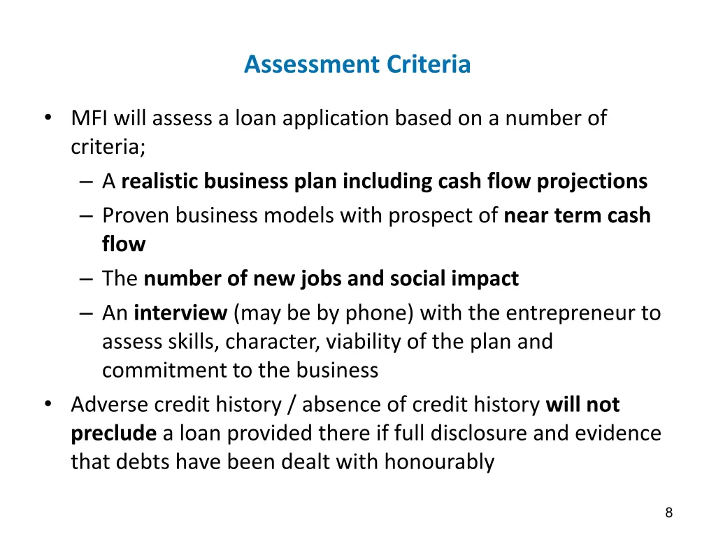 assessment criteria