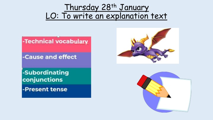 thursday 28 th january lo to write an explanation