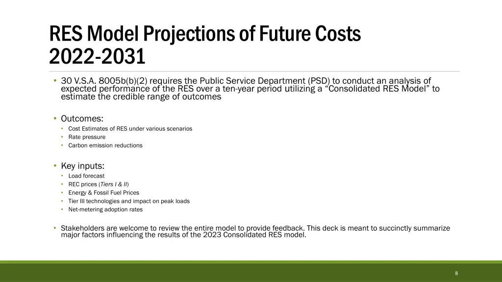 res model projections of future costs 2022 2031