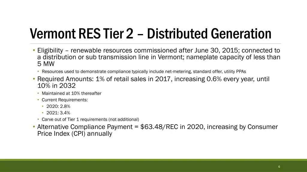 vermont res tier 2 distributed generation