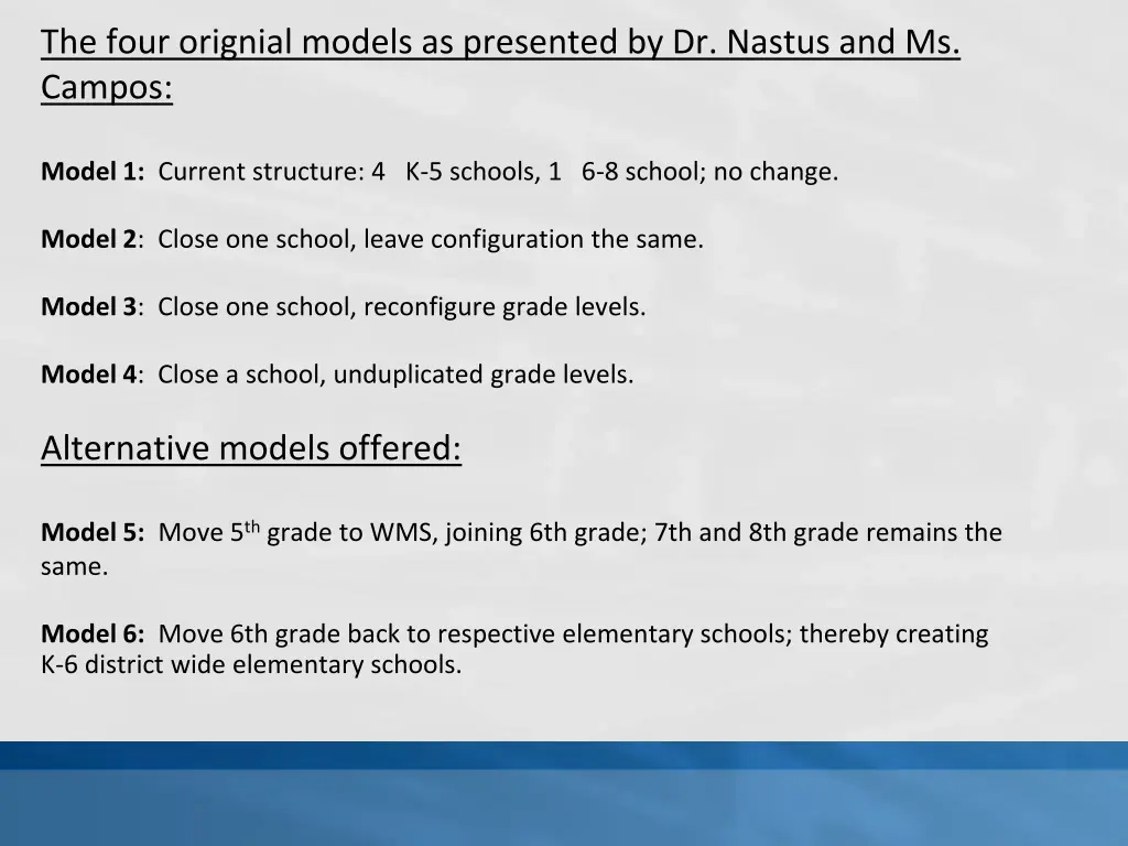 the four orignial models as presented