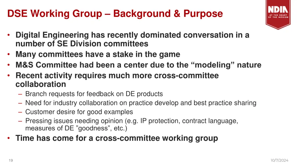 dse working group background purpose