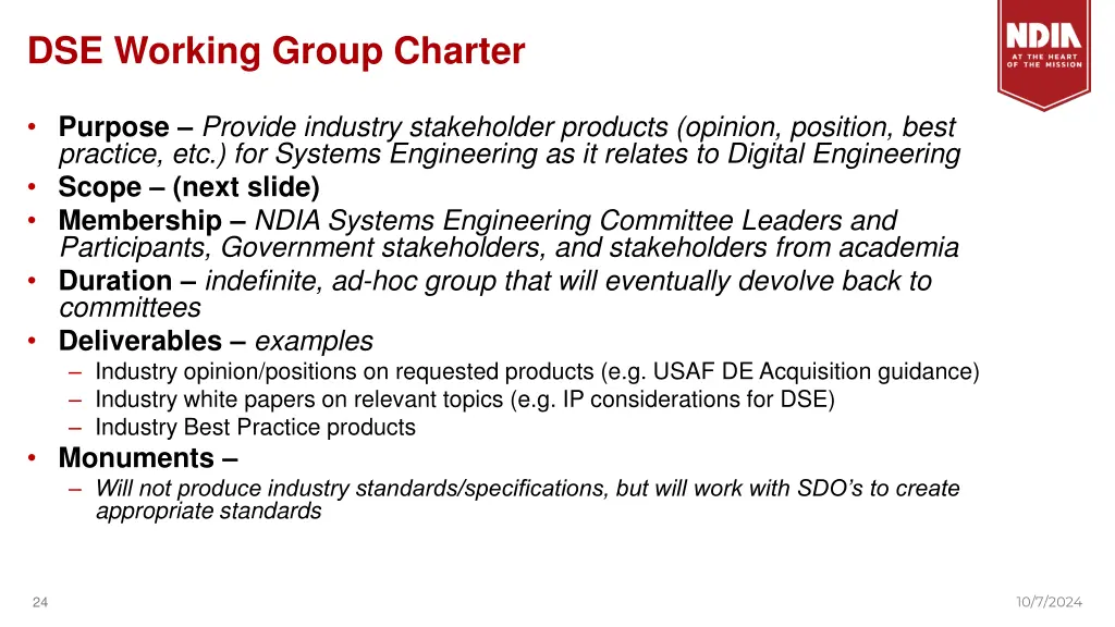 dse working group charter