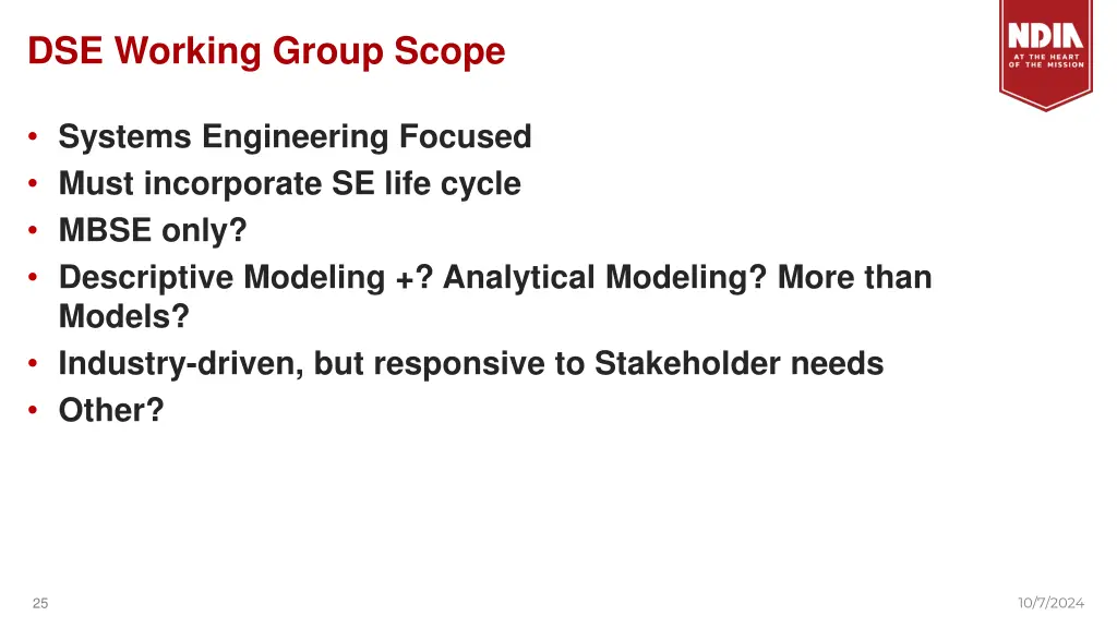 dse working group scope