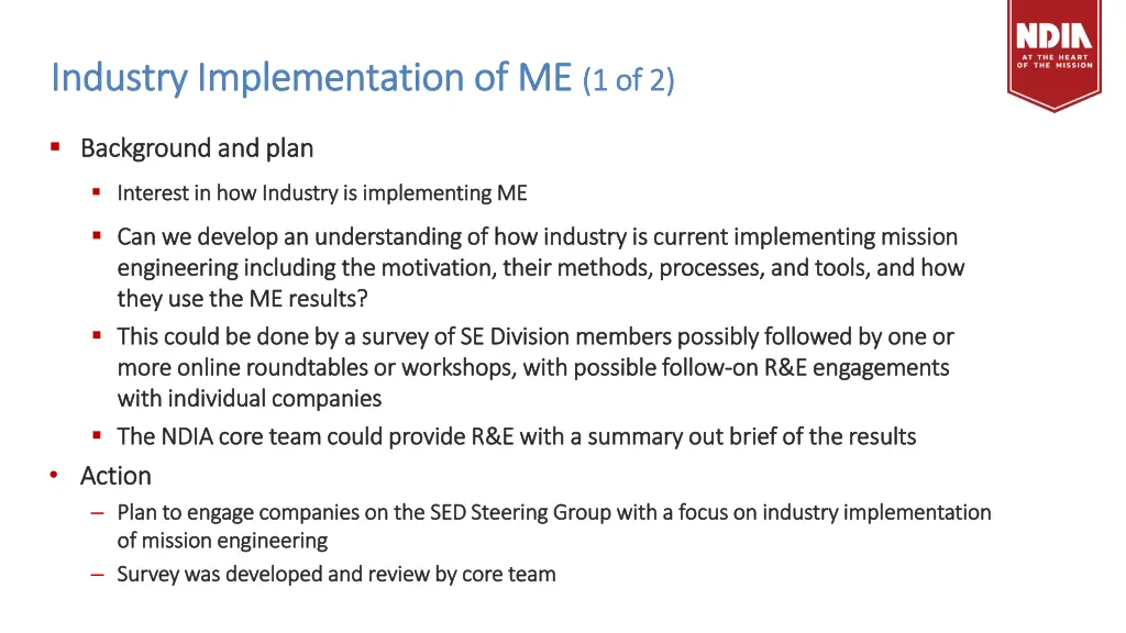 industry implementation of me industry