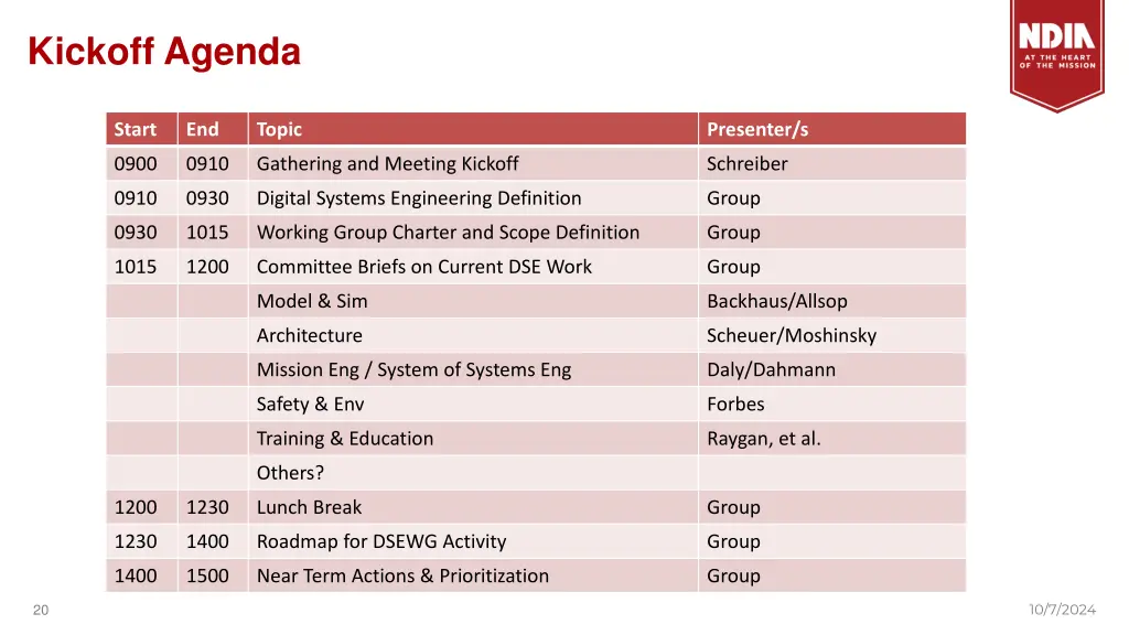 kickoff agenda