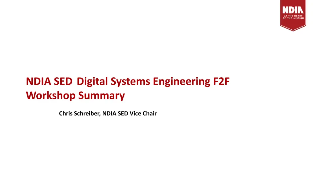 ndia sed digital systems engineering f2f workshop