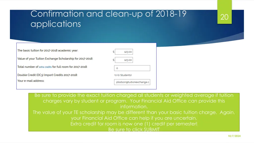 confirmation and clean up of 2018 19 applications