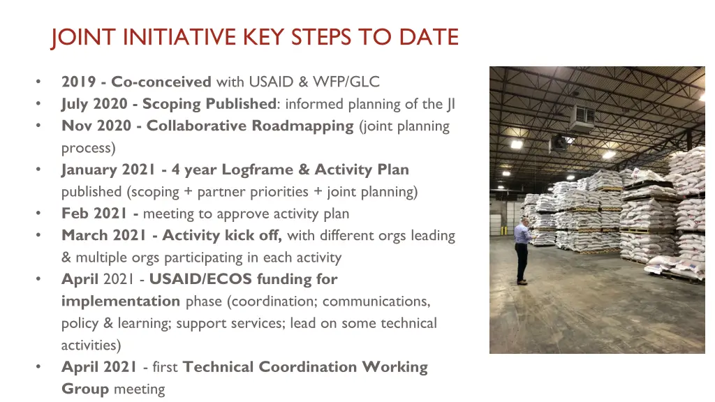 joint initiative key steps to date