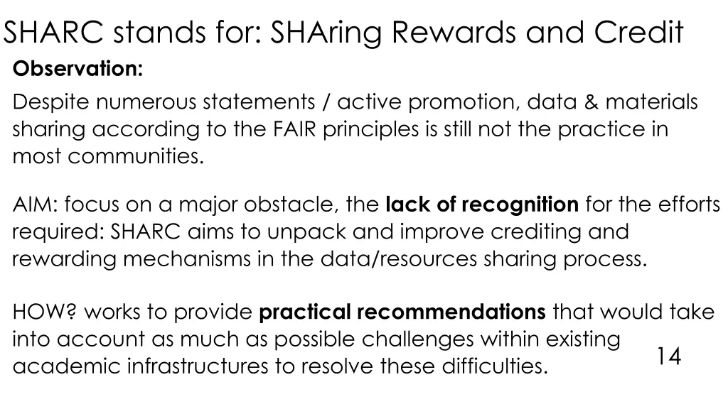 sharc stands for sharing rewards and credit