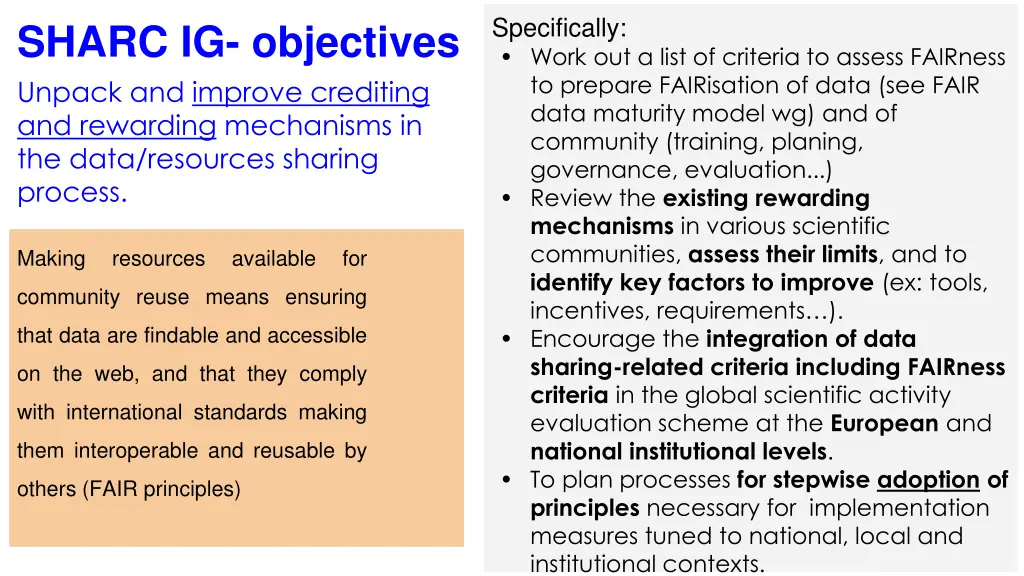 specifically work out a list of criteria