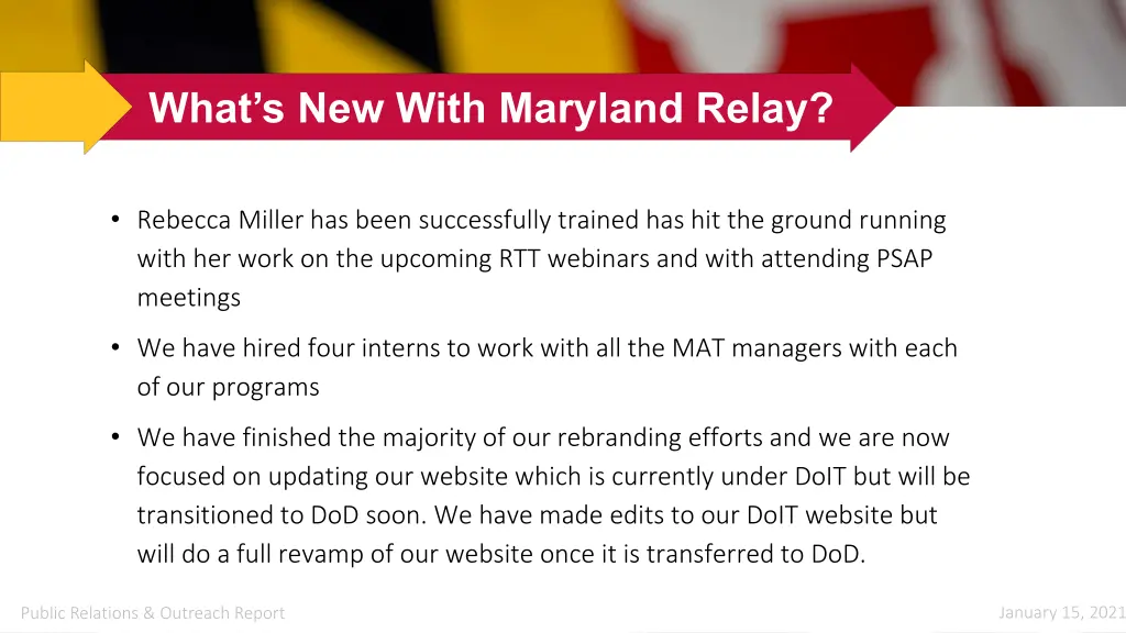 what s new with maryland relay