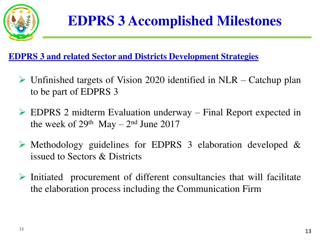 edprs 3 accomplished milestones