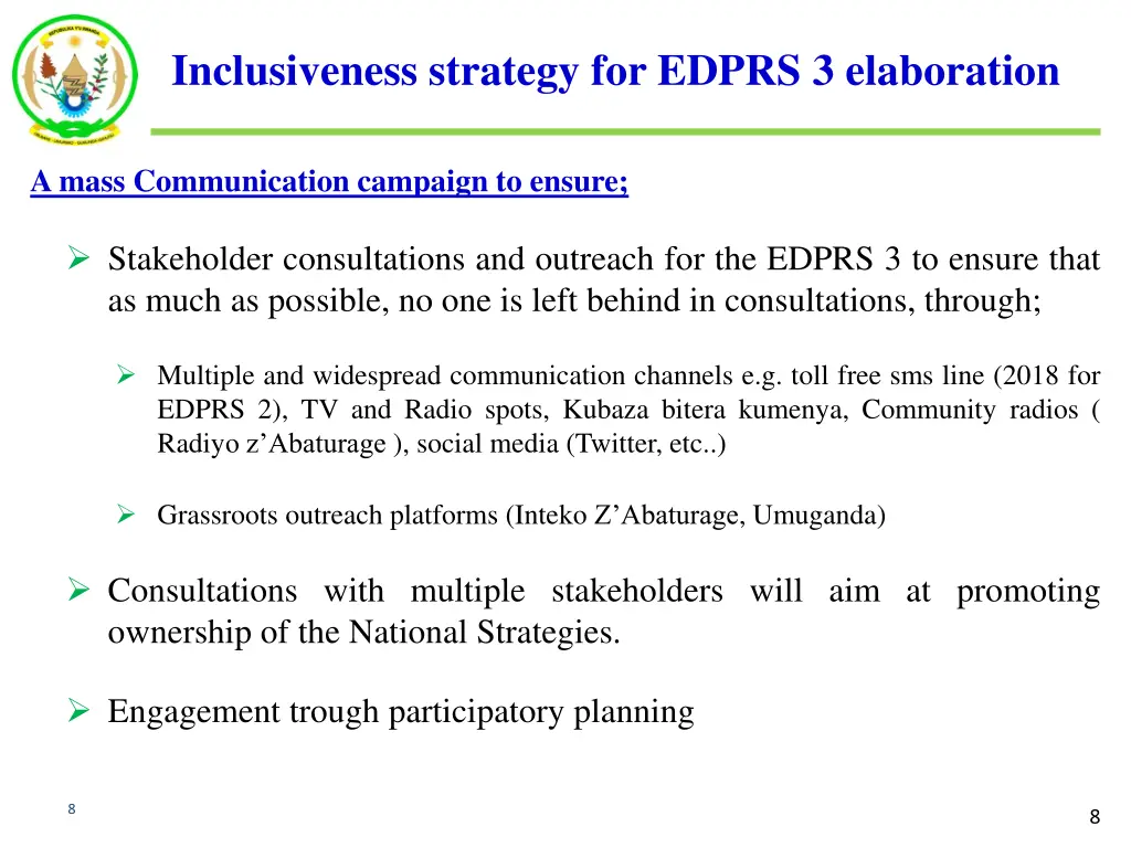 inclusiveness strategy for edprs 3 elaboration