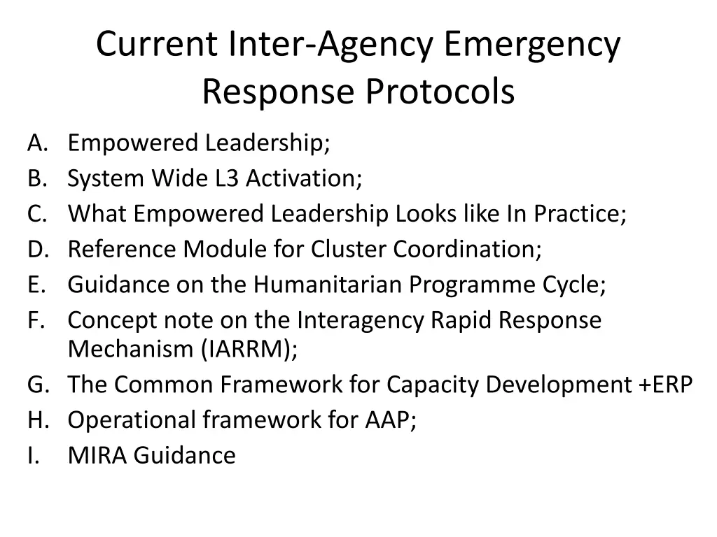 current inter agency emergency response protocols