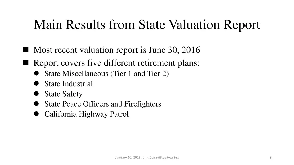 main results from state valuation report