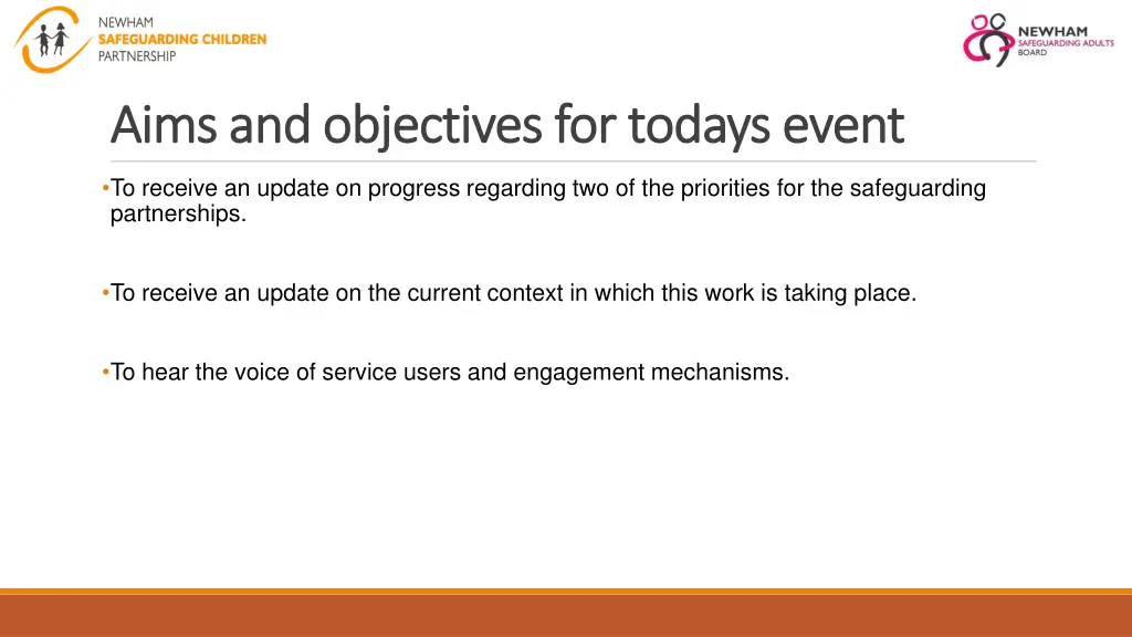 aims and objectives for todays event aims